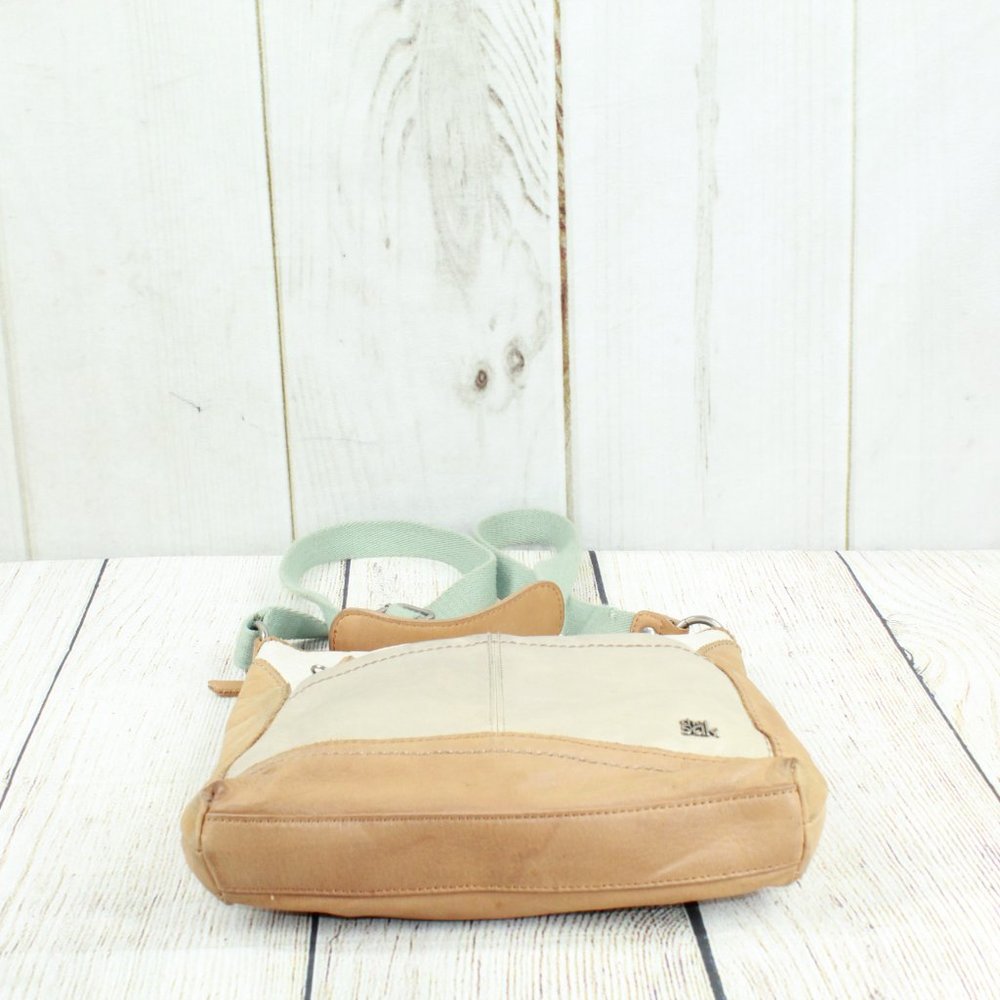 The Sak Women's Cream Tan Pebbled Leather Top Zip Messenger Crossbody Bag - Picture 11 of 13